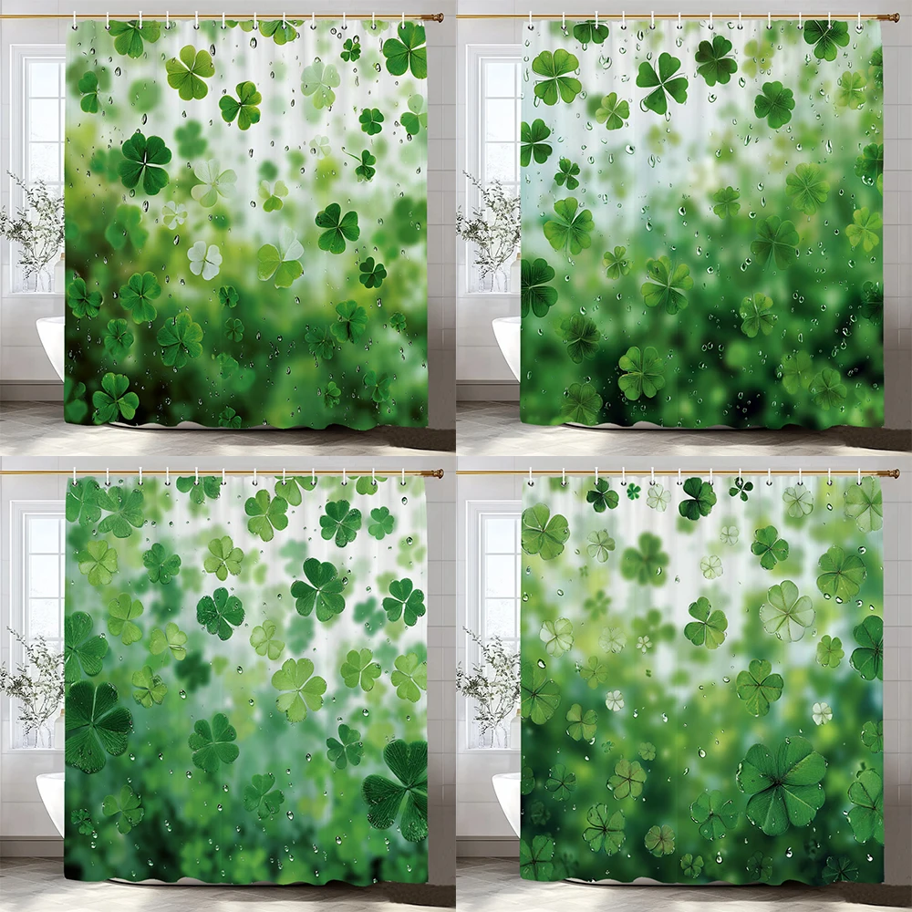 

Занавеска для душа с узором из зеленых листьев и клевера, декоративная занавеска для ванной комнаты, домашняя занавеска с крючками