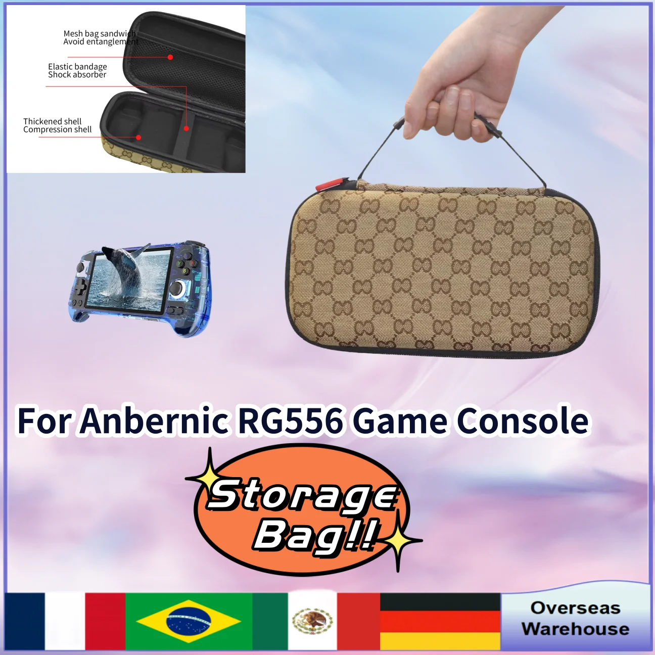 

Storage Bag For Anbernic RG556 Game Console Shockproof EVA Carrying Case with Mesh Pocket Hard Shell For Anbernic RG556 Gifts