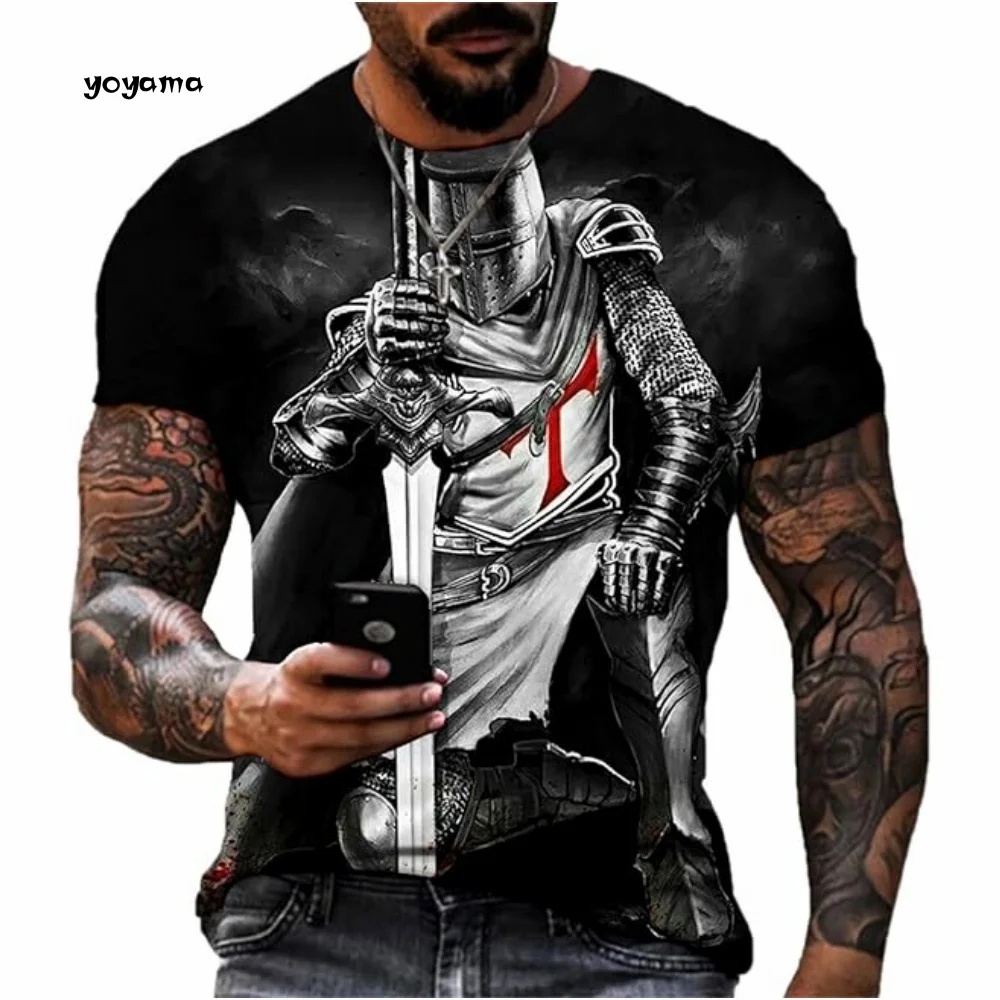 

Vintage Men's T-Shirt 3D Crusader Knight Printed Short Sleeve T-Shirt Street Casual O Neck Top Summer Oversized Men's Clothing