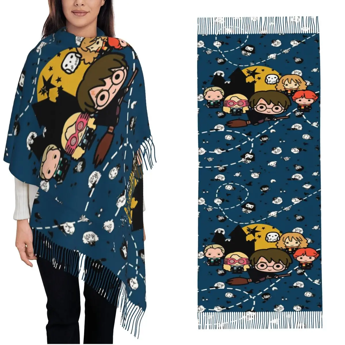 

Harrys Potters Magic School шаль для женщин зимний теплый большой мягкий шарф пашмины шарфы с кисточками