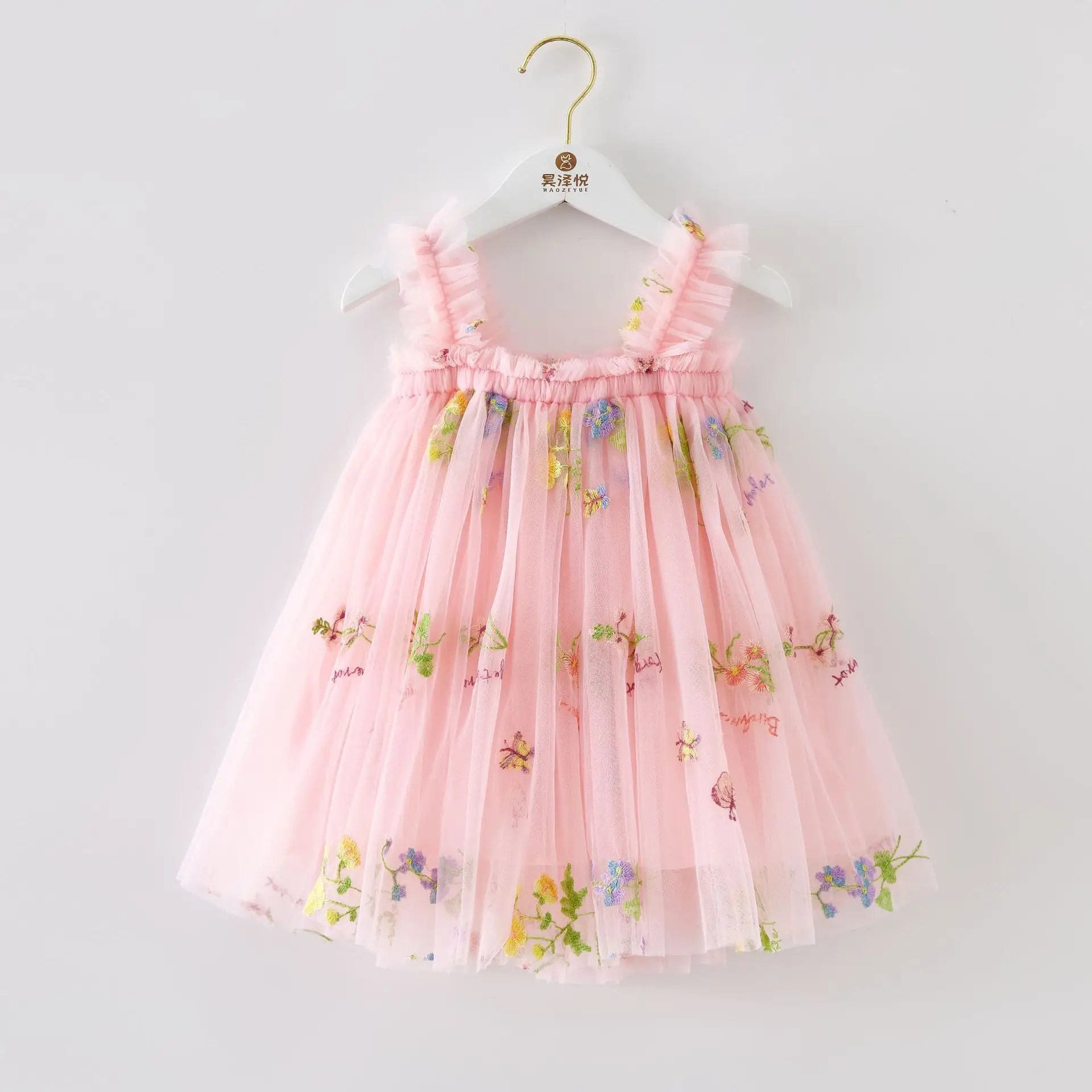 Baby Girls Dress for Kid 2024 Summer New Sweet Floral Princess Sleeveless Embroidery Quality Tulle Dresses Birthday Cute Clothes