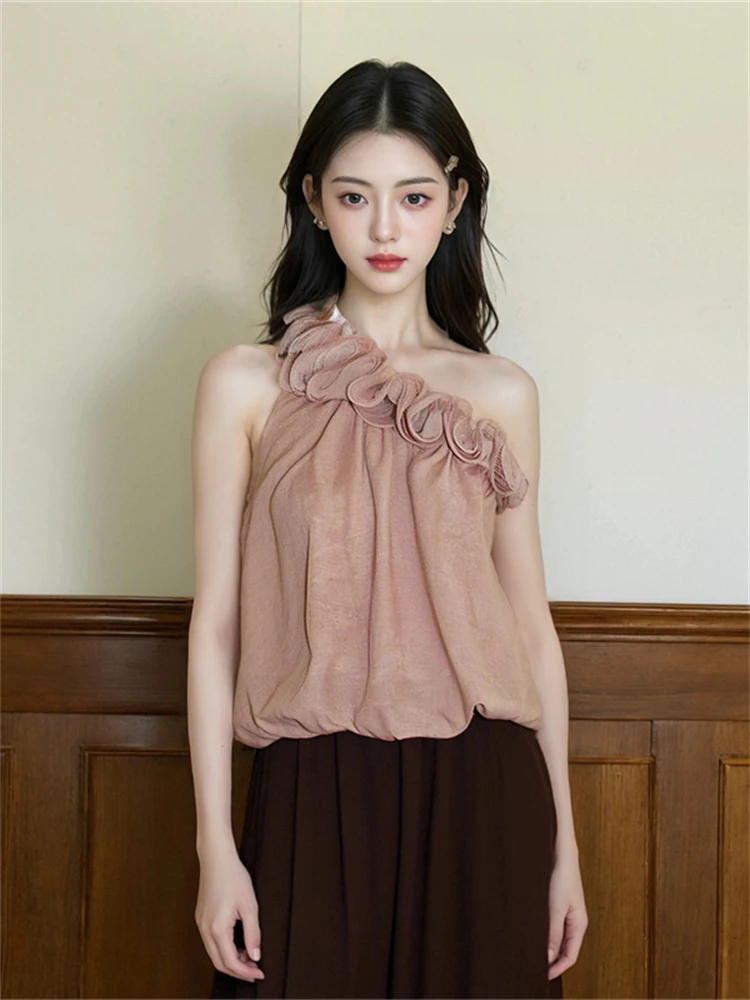 

Изысканная расшитая блузка с открытыми плечами для женщин, весна 2026, модный уникальный топ с цветочным кружевом, корейский стиль, свободный крой, повседневная модель