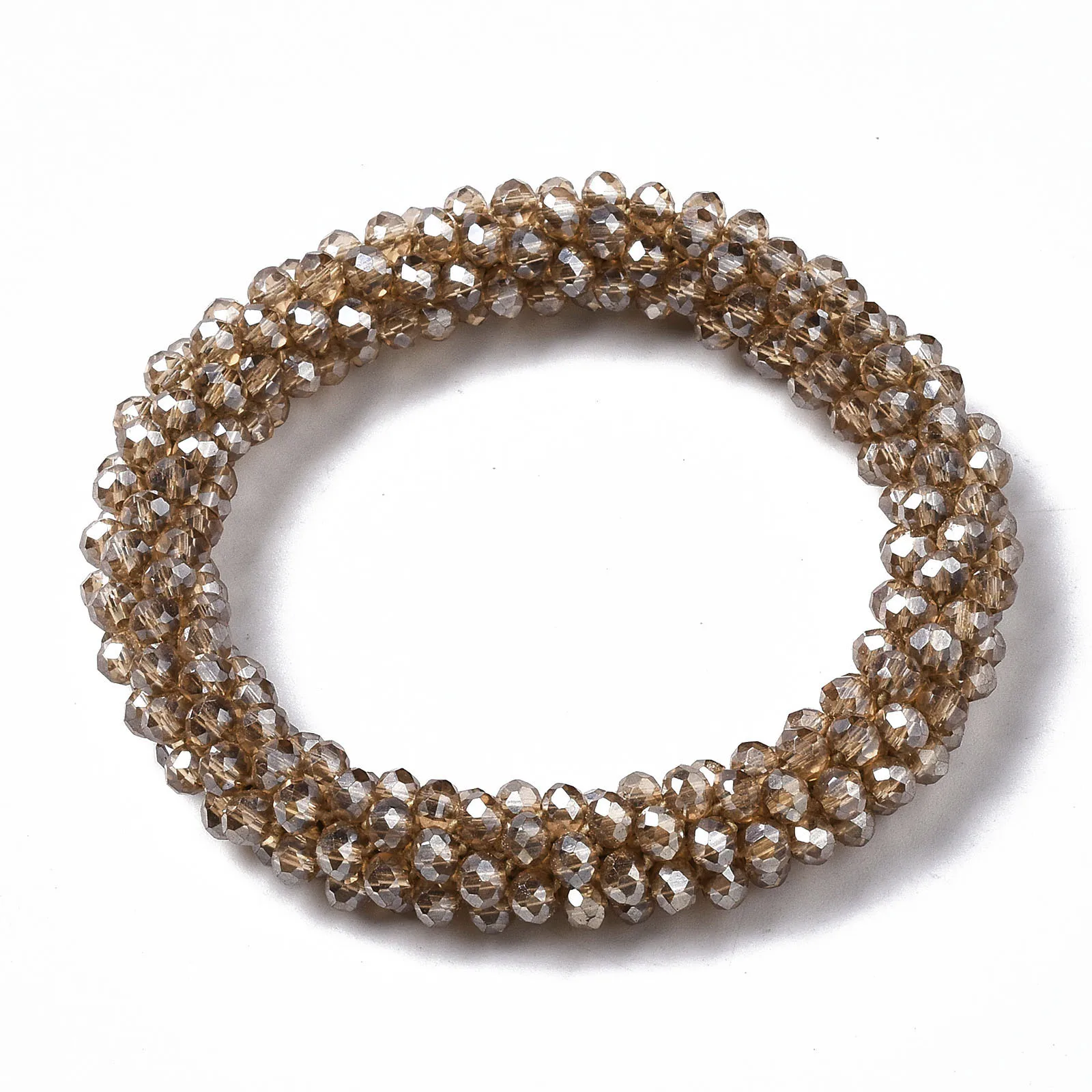 10 pcs Faceted Crystal Glass Beads Stretch Bracelets Pearl Luster Plated Rondelle Bracelets for Woman's Party Jewelry Gift
