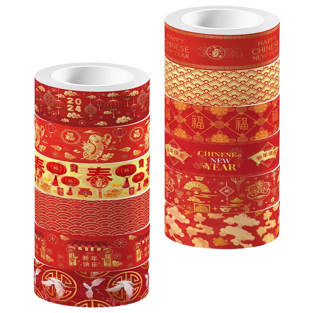 New Year Red Washi Tape Dragon Labels Stickers Tapes Multipurpose Splendid Gold Colorful