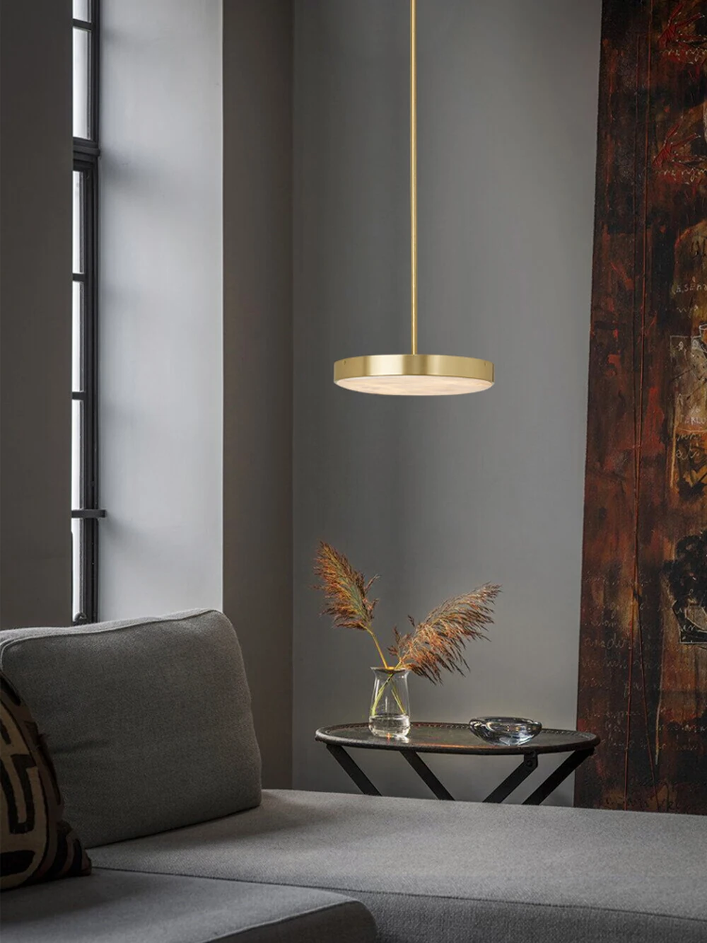 Gold Black 5CM Marble Round LED Pendant Light Alabaster