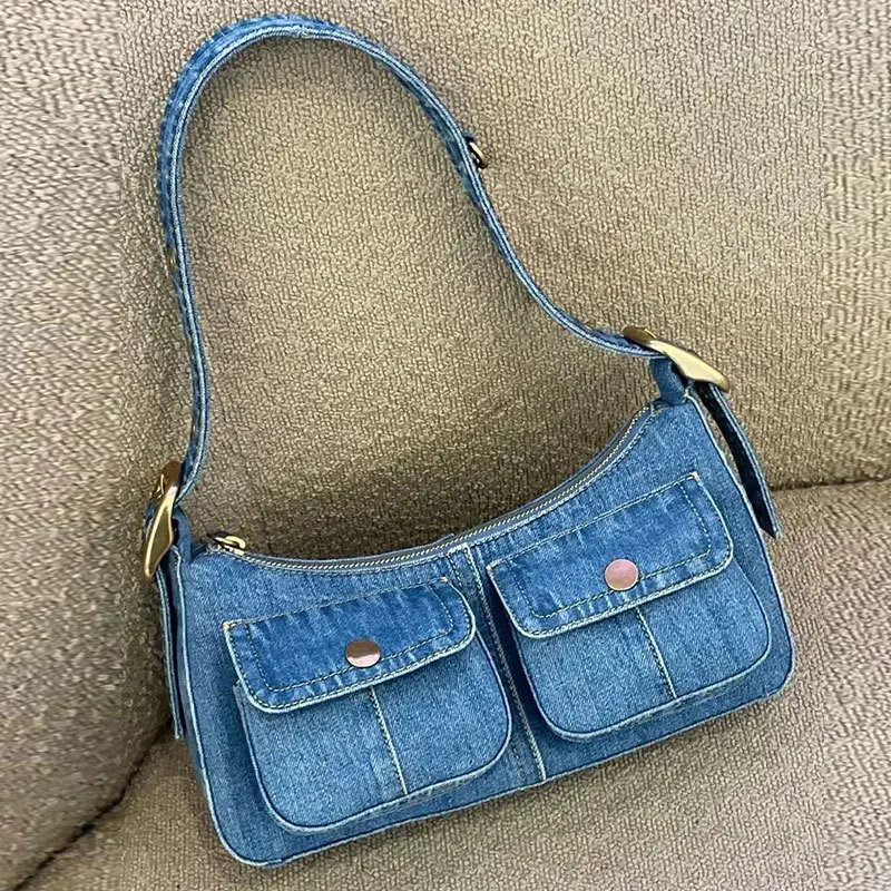 Denim women Axillary bags Casual cowboy female Shoulder Bag Large capacity Elegant ladies handbag blue bolsa feminina