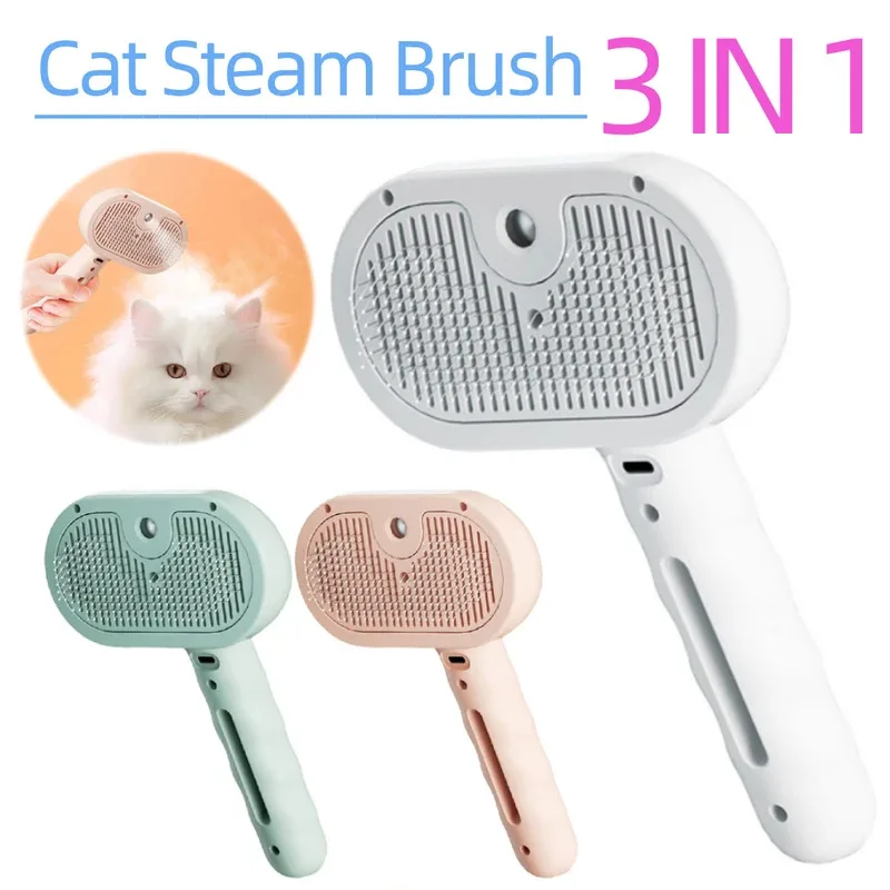 3 in 1 Cat Steam Brush with Release Button Cat Grooming Brush Rechargeable Cat Hair Brush Pet Brush for Cats Dogs Small Animals