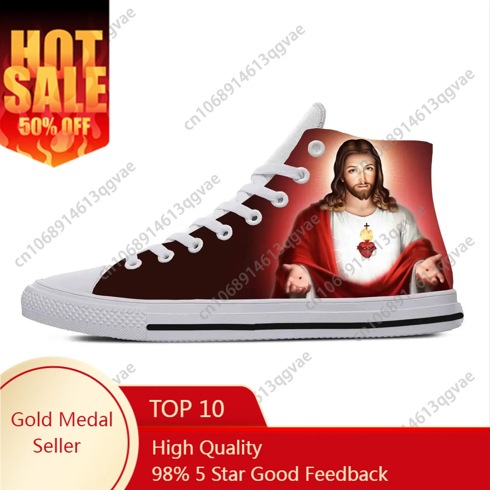 

Jesus Christ Christian Cross God Faith Religion Casual Cloth Shoes High Top Comfortable Breathable 3D Print Men Women Sneakers