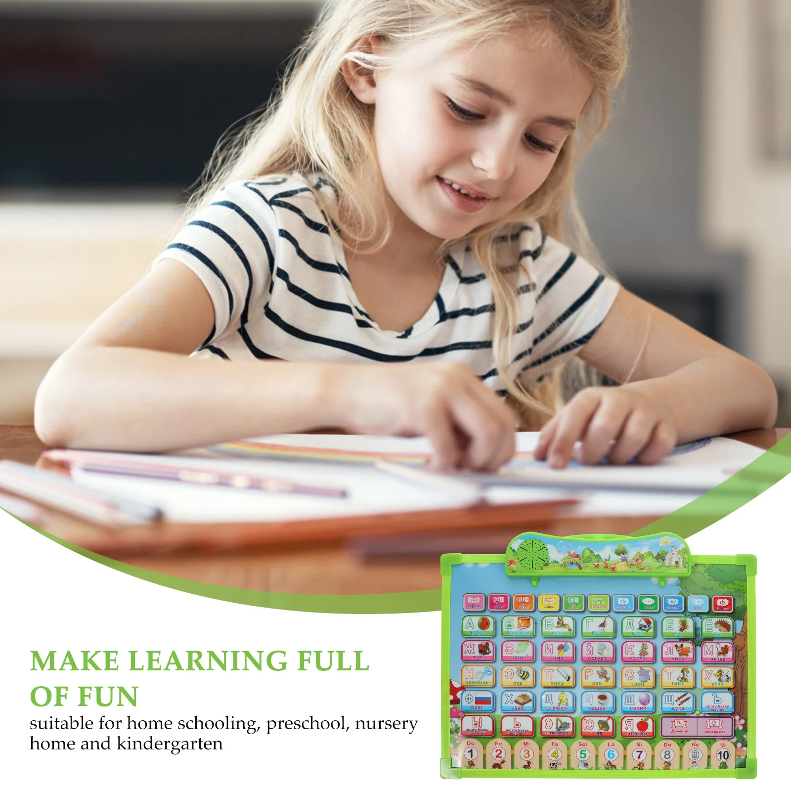 

Russian Alphabet Poster Bright Color Cartoon Design Educational Sound Chart for Kids Learning Russian Alphabet for Toddlers