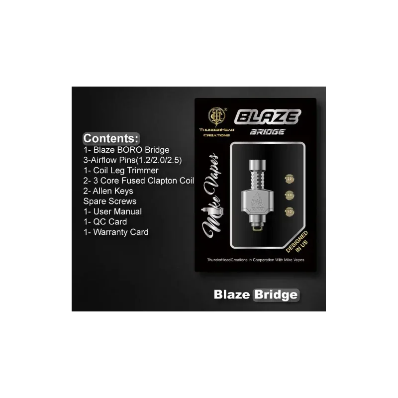 ThunderHead Creations Mike Vapes Blaze Bridge Single Coil Deck 3.0/2.5/2.0/1.2mm System przepływu powietrza 3D Honeycomb do wszystkich zbiorników Boro