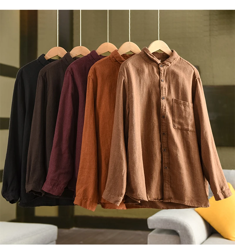 Damenhemd aus 100 % natürlichem Leinen – langärmeliges Hemd mit Kragen, Retro-elegantes Freizeit-Outfit für Outdoor-Aktivitäten, Komfort