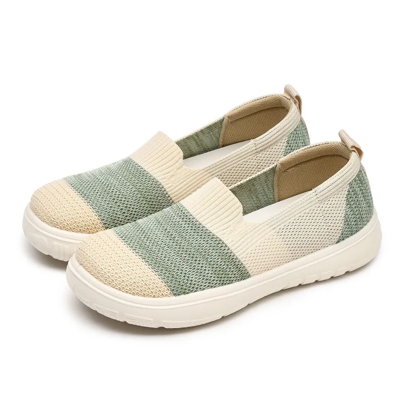 Women Slip‑on Color‑Spliced Knit Loafers Lightweight Non‑Slip Rubber Sole Breathable Flat Casual Mother Shoes view 4