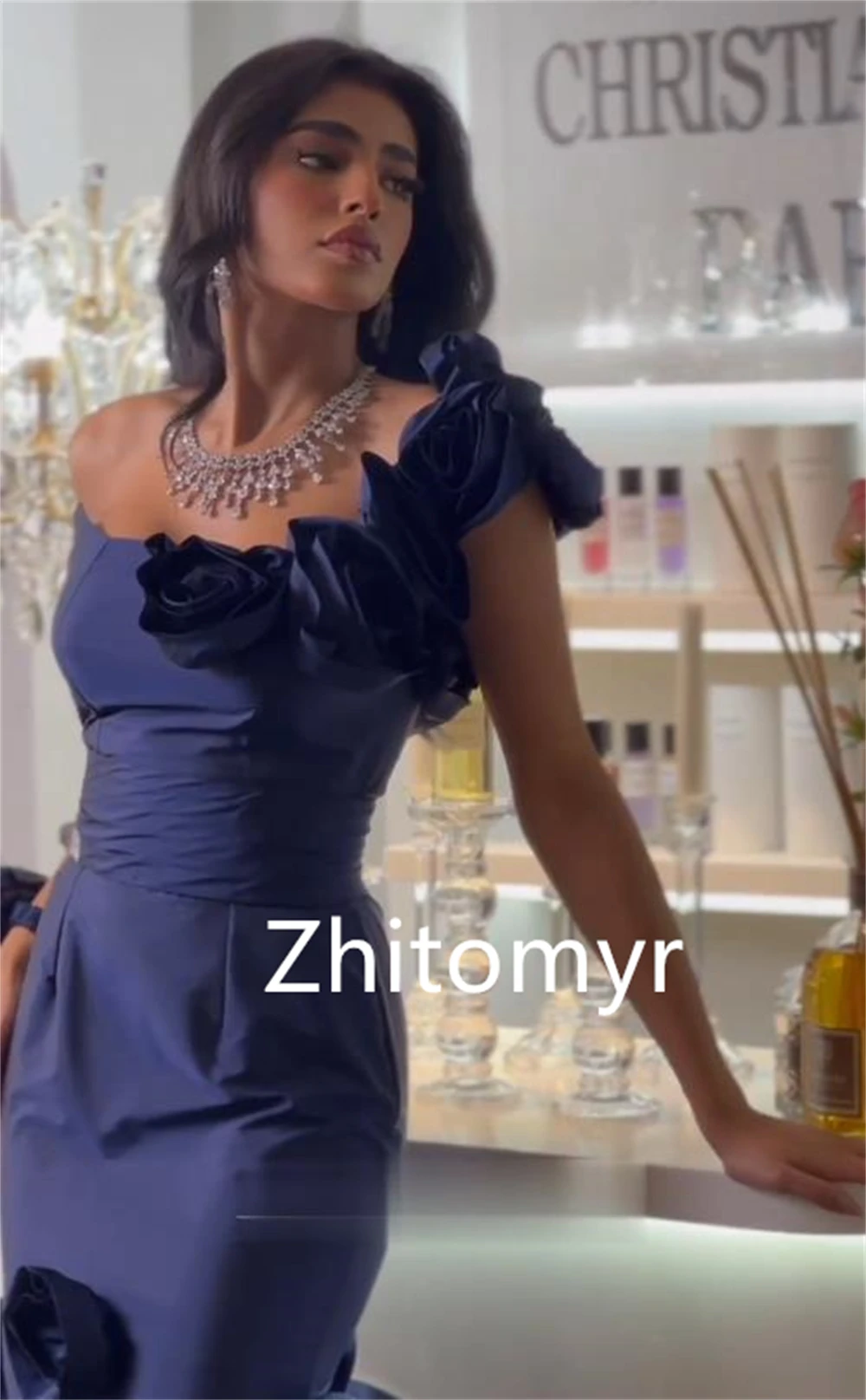 Intricate Customized One-shoulder Mermaid Quinceanera Dress Floor length Flower Charmeuse Evening فساتين سهره