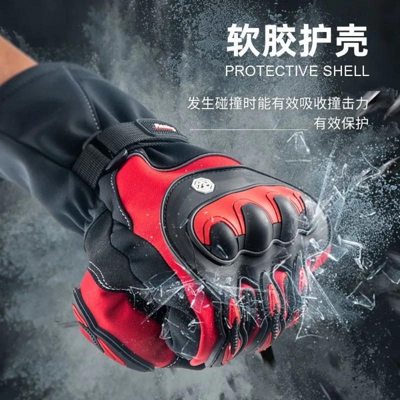 Guantes de motocicleta ORZ con guantes de invierno de terciopelo para montar, cálidos, resistentes al viento, impermeables, de terciopelo grueso, táctiles, prevención de caídas