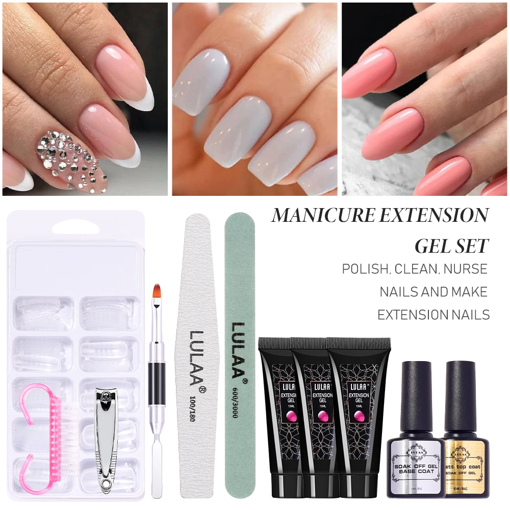 HALAIMAN Complete Gel Nail Kit Extension Gel Nail Art Set With Uv Led Lamp Fake Finger Quick Building Mold Nail Accessories Tool