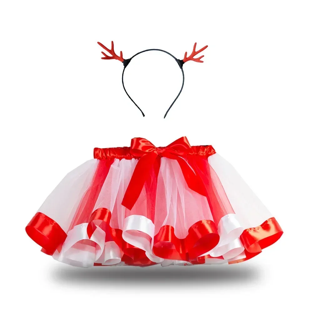 Baby Girls Christmas Skirt Tutu Rainbow Party Girls Skirt Children\'s Princess Mini Skirts With Headband New Year Red Kids Skirts