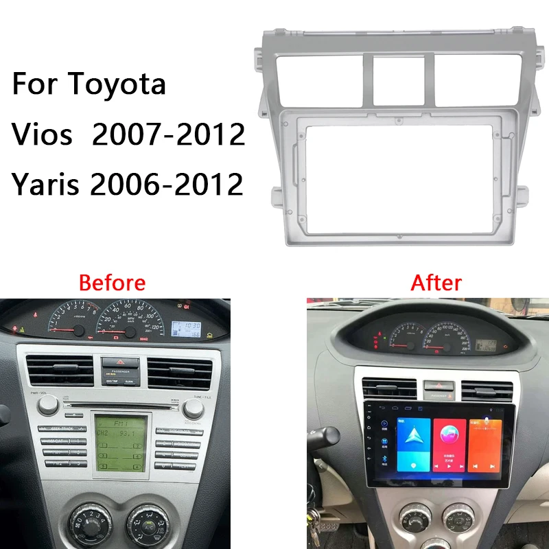 راديو السيارة تجديد طقم إطارات لتويوتا يارس فيوس 2006-2012 بيلتا السيارات ستيريو تثبيت داش فآسيا تقليم الحافة غطاء
