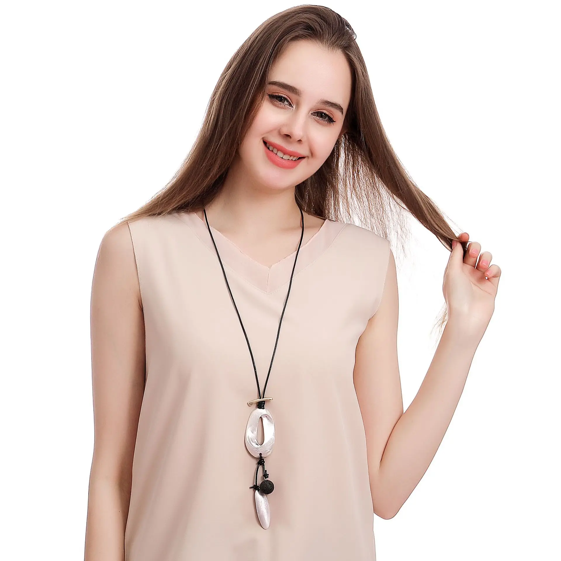 DIY accessories popular jewelry hot-selling European and American oval fashion fringed women's metal long necklace sweater c