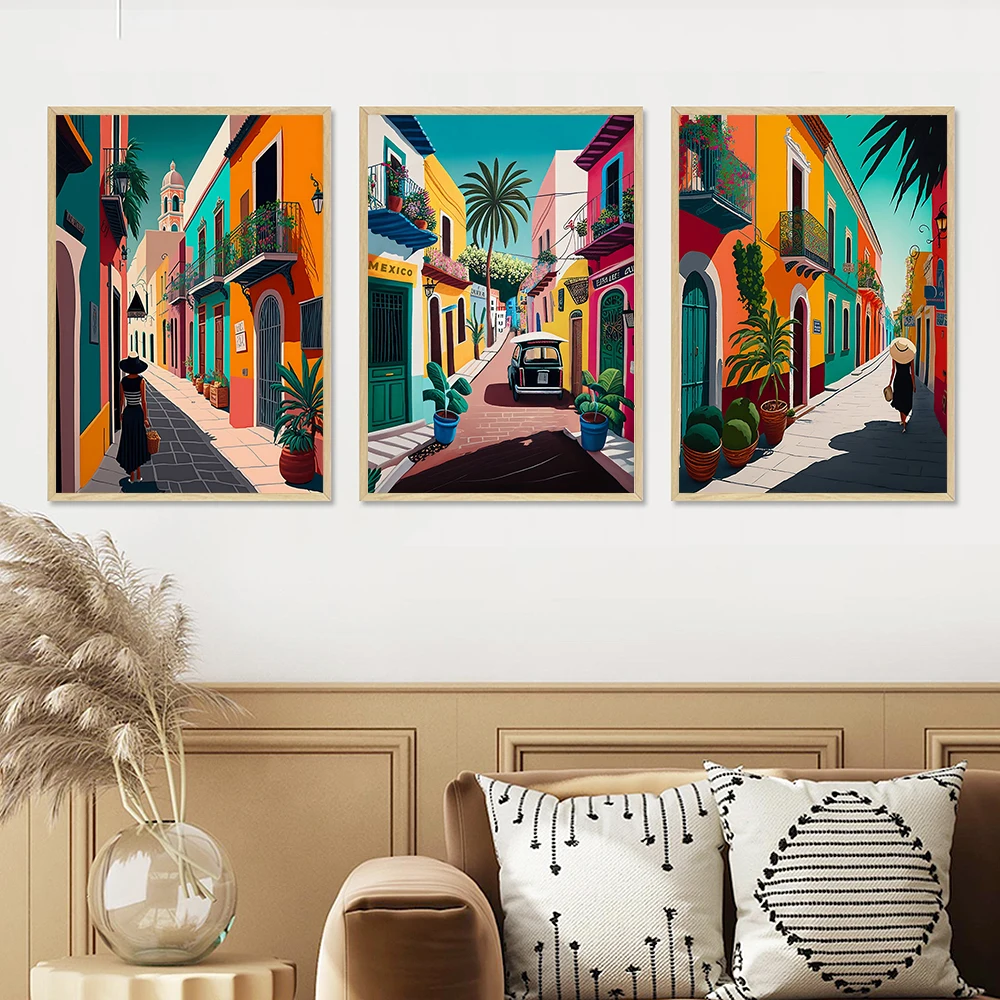 

Mexico Street Colorful Artworks Wall Art Prints Vivid Travel Canvas Painting Home Decor Ethnic Landscape Poster Pictures