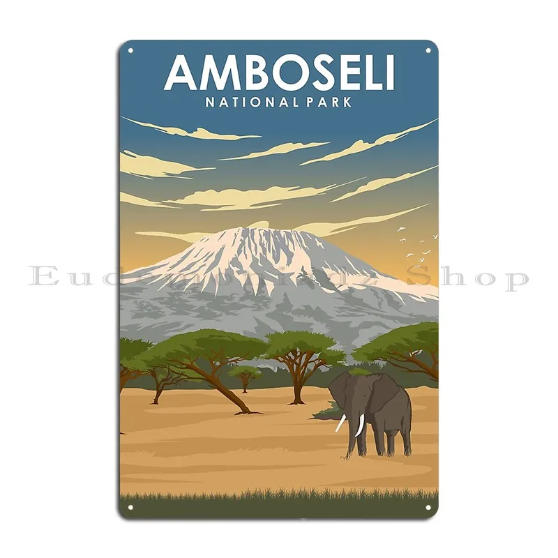 Amboseli National Park Africa Travel Poster Metal Sign Poster Design Custom Classic Wall Cave Customize Tin Sign Poster