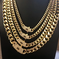 VCT 18mm Long Lock Rectangular Zircon Prong Set Cuban Necklace Ice Crystal Small Crystal Zircon Chain Hip Hop Rock Jewelry