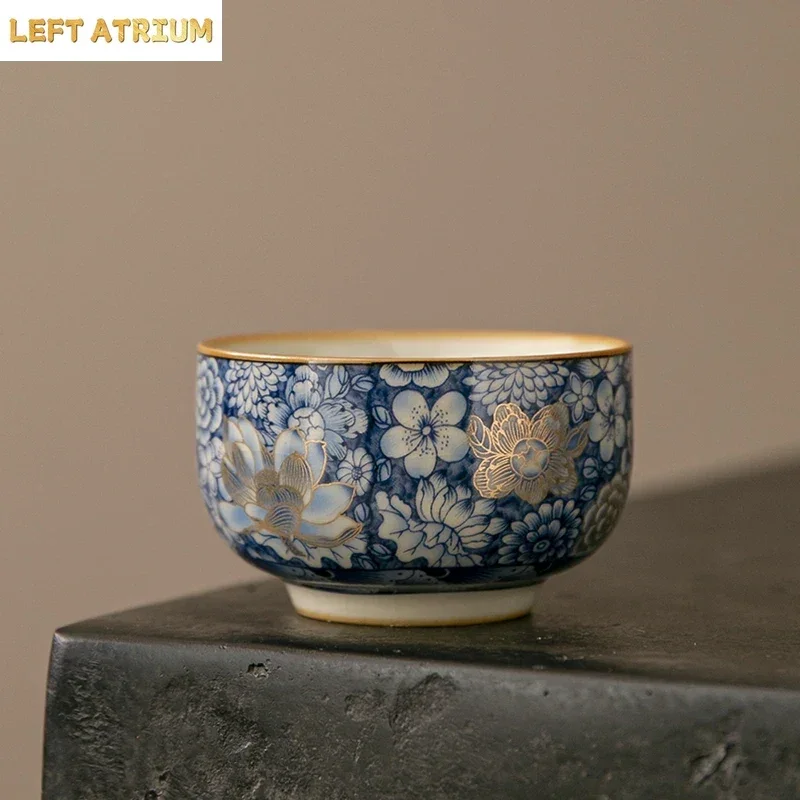 Ru Kiln Gold Blossoms  Master Cup Household Tea Cup Handmade Tea Bowl Smelling Cup Teaset Supplies Teaware A Cup Of Tea