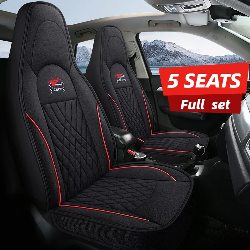 5-Seat Full Set Car Seat Covers Breathable Linen All-Season Durable Easy-Care One-Piece Seats Multi-Color