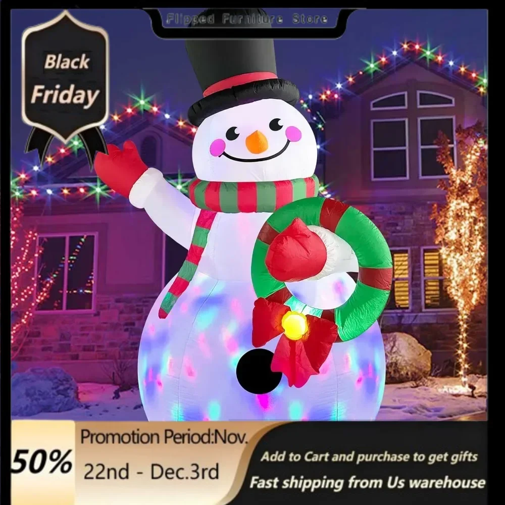 

8FT Christmas Inflatables Outdoor Decorations, Snowman Holding Garland Blow Up Yard Decoration with Build-in Colorful LEDs.