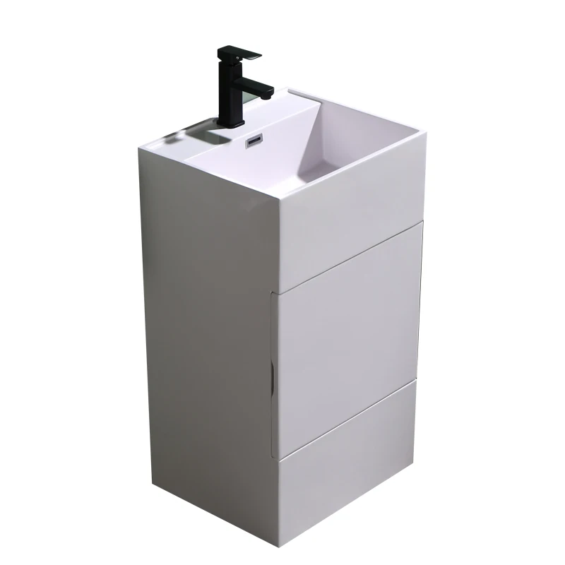 Integrated column basin for washing face and hand washing, square bathroom cabinet, artificial stone storage surface, balcony