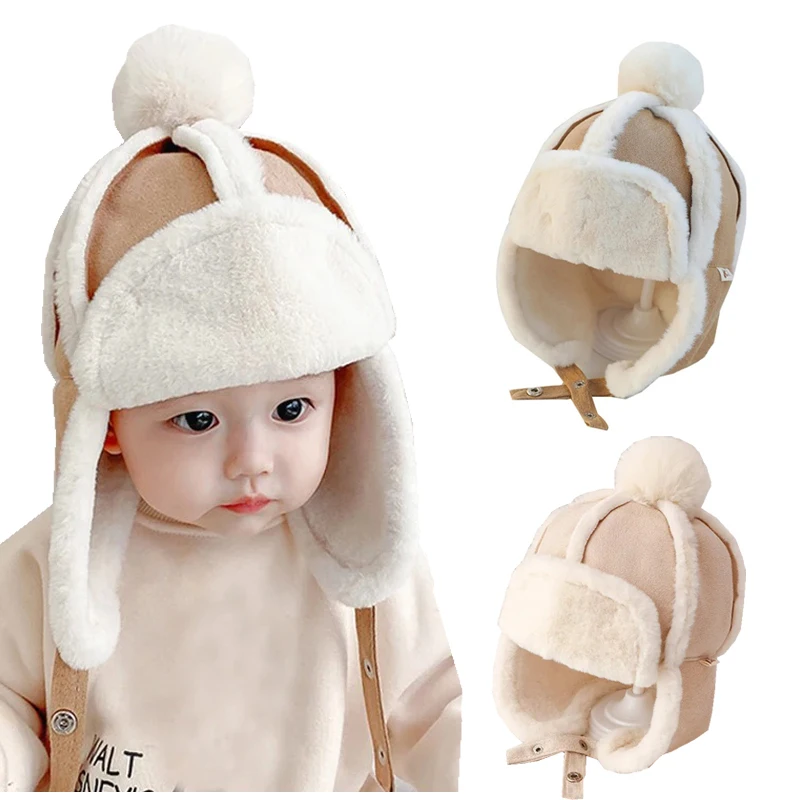 Faux Fur Baby Winter Hat for Girls Boys Plush Skiing Kids Cap with Earflap Windproof Infant Bonnet Baby Beanie 1-4Y