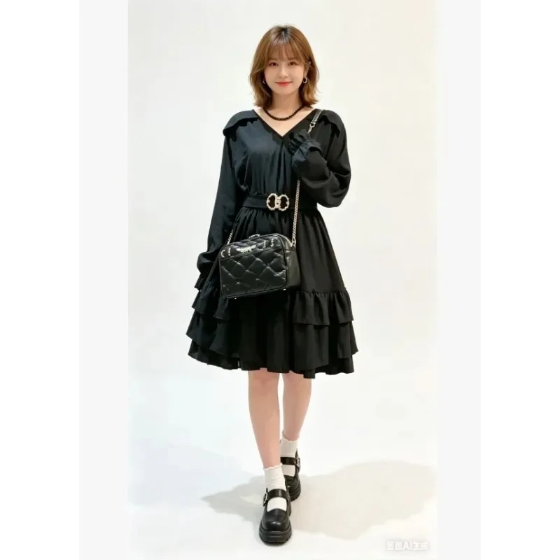 

2026 New Arrival Retro Sweet Girls Ruffle Dress Soft Skin-friendly Comfortable Solid Color Tiered Long Sleeve Cake Dresses