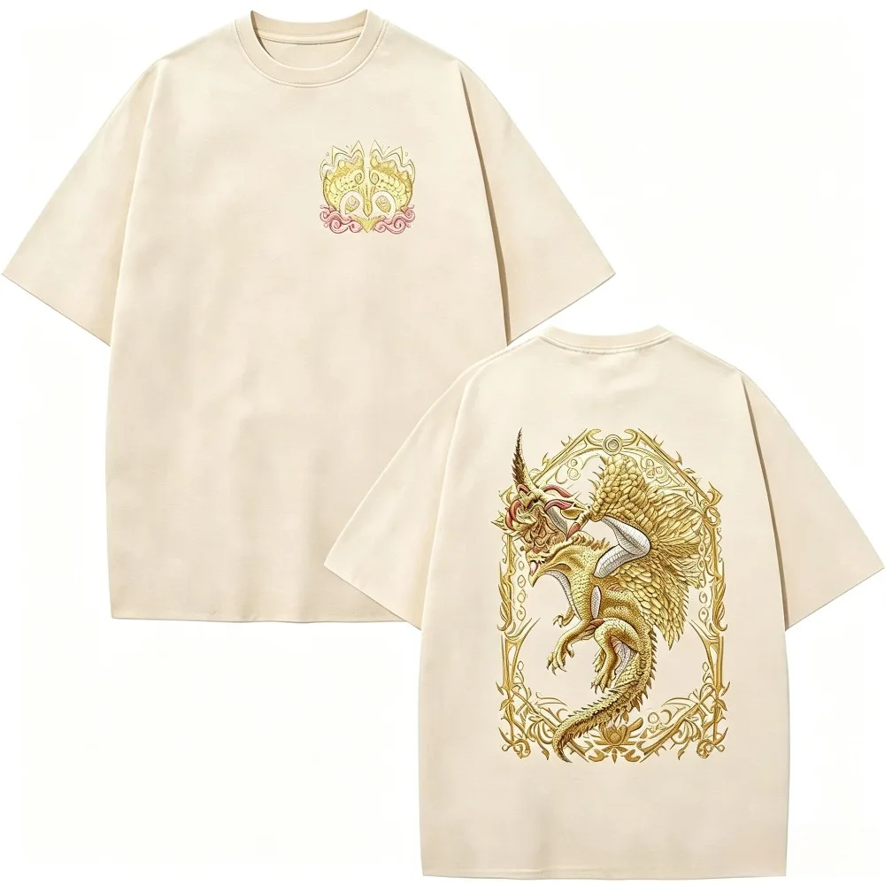 Mythical Creature Dragon Print Men T‑Shirt Oversized Short Sleeve Retro Street Style Hip Hop Daily Wear Tee