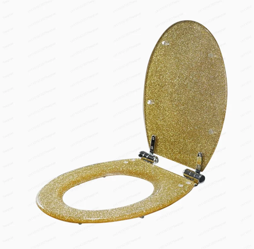 

Новая высококачественная красивая мерцающая золотистая крышка для унитаза из смолы, с плавным закрыванием, на петлях из нержавеющей стали, универсальная подгонка U/V/O.