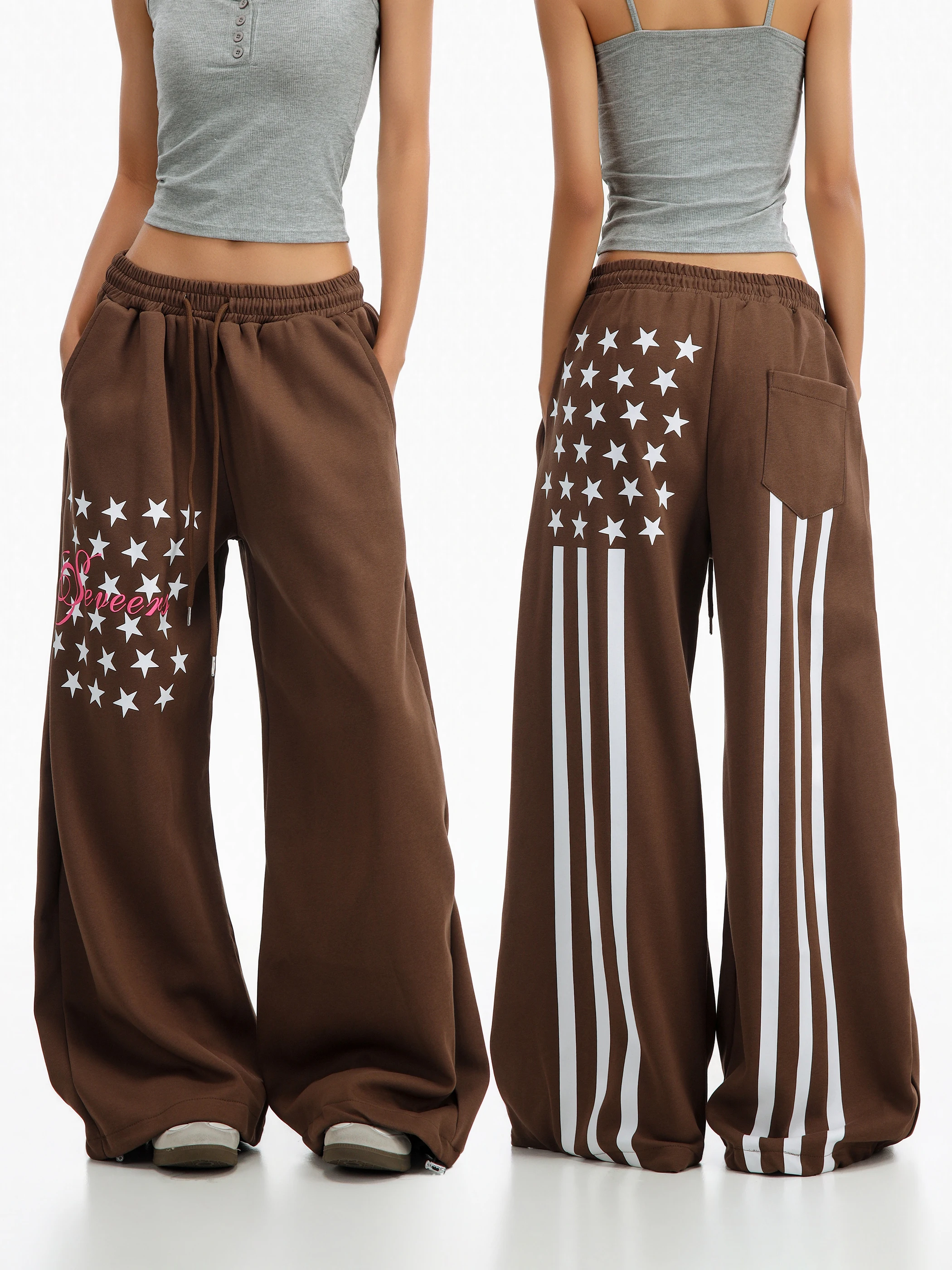 

Retro American Wide Leg Sport Pants Women Loose Casual Trousers Beer Captain C Comfortable Elastic Waist Sensation Pants