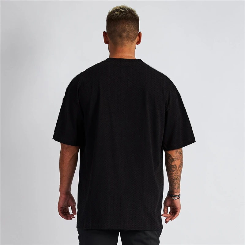 Mens Loose Oversized Half Sleeve T Shirt Mesh Quick Dry Streetwear Hip Hop Fitness T-shirt Summer Gym Clothing Workout Tee shirt