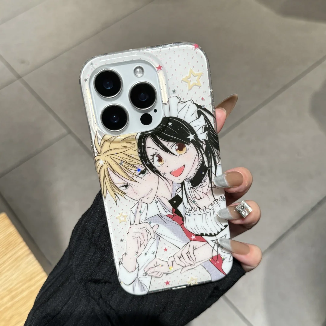 

Japanese Anime Cute maid Couple Love Shining Phone Case For iPhone 17 16 15 14 13 Pro Max Plus Y2K Fashion New Arrivals