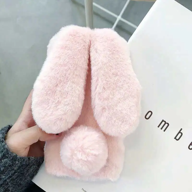 Rabbit Ears warm fluffy Diomand phone Case For Xiaomi Redmi Note 8 7 7A 6 6A A2 A3 GO Y3 K20 CC9 CC9E Lite Pro fur Back Case
