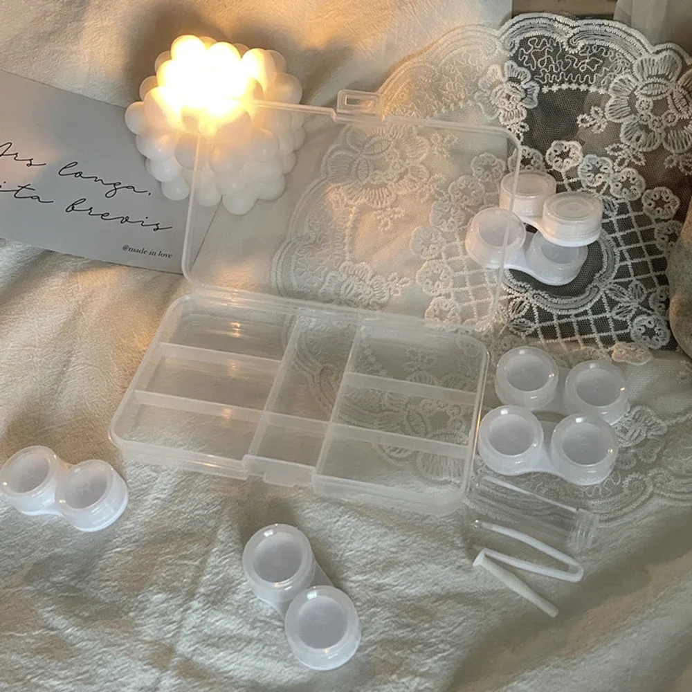 6 Pairs Large Contact Lenses Soak Storage Case with Stick Travel Portable Contact Lens Box Holder Clear Eyewear Container