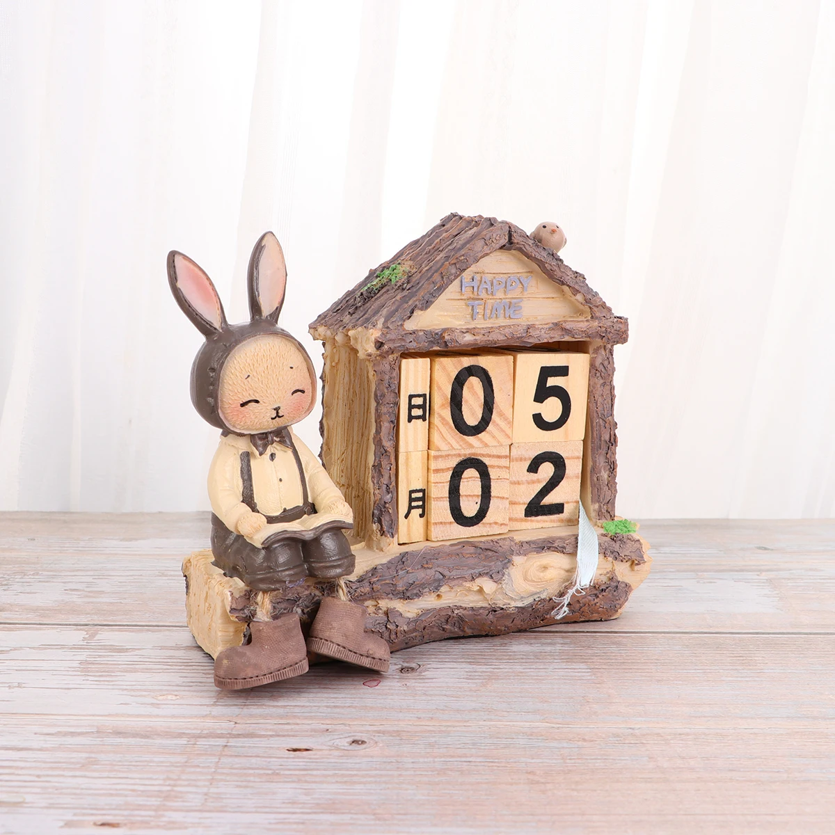 

Wooden House Shape Perpetual Desk Manual Adjustable Calendar Block Desktop Decoration For Office Home Gift Rabbit Statue Design