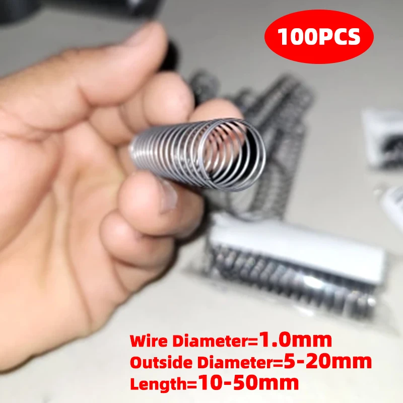 Creamily 100Pcs Pressure Spring 65Mn Compression Cylidrical Return Spring Wire Diameter1.0mm Outer Diameter 5-20mm Length10-50mm