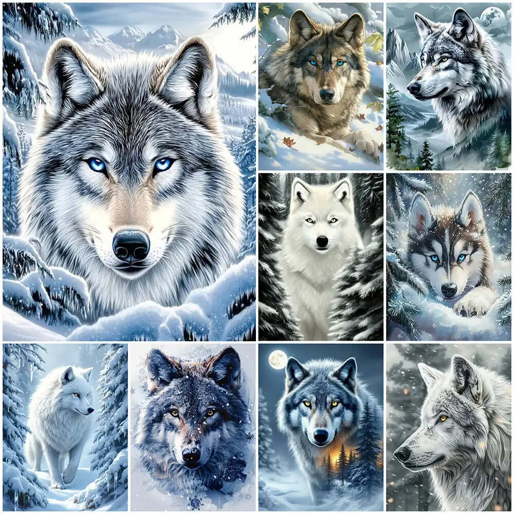 EverShine DIY Diamond Painting Wolf 5D Full Drill Embroidery Animal Winter Mosaic Snow Crafts Art Supplies Christmas Decorations