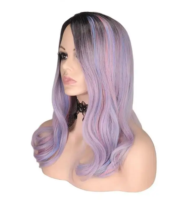 Women Colorful Wig Hair Synthetic Natural For Women Cosplay Long Layered Multicolor Purple Vibrant Ombre Wigs