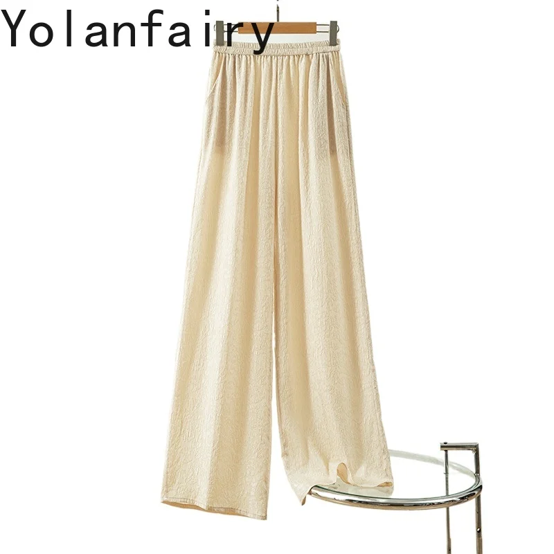 

YOLANFAIRY Брюки из 100% натурального шелка тутового шелка для женщин Жаккардовые креповые повседневные брюки Свободные женские широкие брюки брны штаны