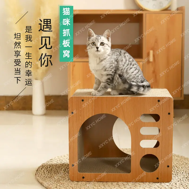 TV Cat Scratch Board Cat Nest Wear-Resistant Paw Cat Corrugated Paper Vertical Pet Toy Cat Cages Indoor