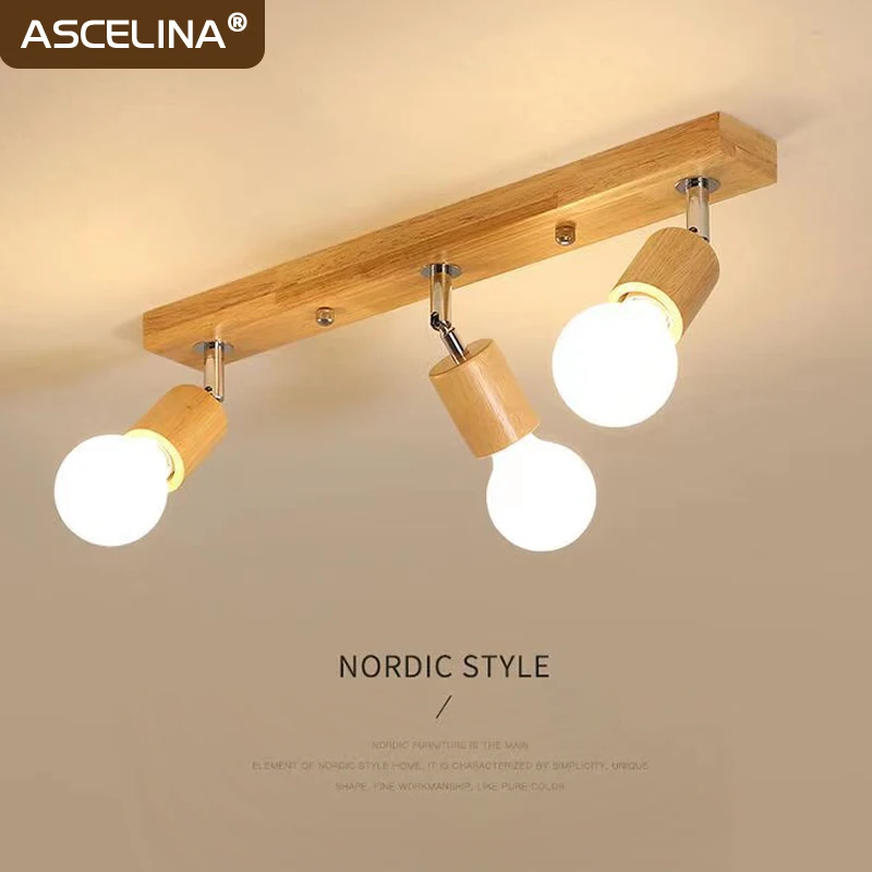 

Nordic Wooden Ceiling Light Rotatable Adjustable Single Head Three Head Lighting For Living Room Bedroom Corridor Aisle Fixtures