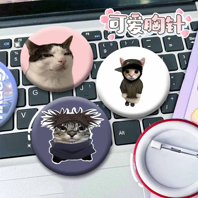 Funny Cat Icons Circular Badges Cute Animal Meme Brooch Snap-in Jewelry Pins DIY Bag Clothes Decor Accessories Gifts for Friend