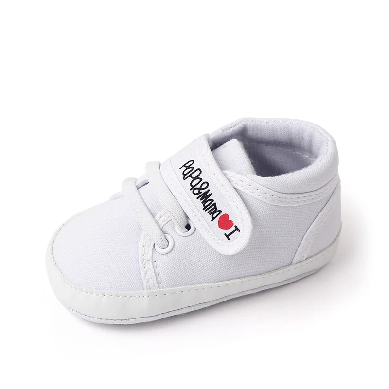 Zapatillas blancas para bebés y niños, zapatos informales antideslizantes con suela de goma y letras estampadas para primavera