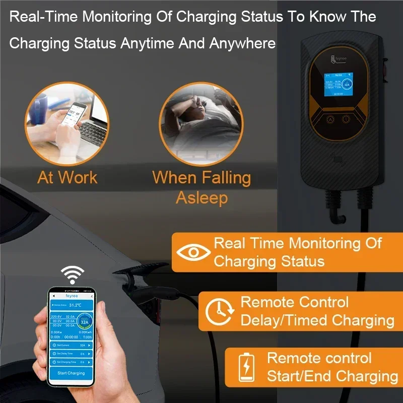 feyree EV Charging Station Tesla NACS EVSE Wallbox 32A 7.6KW 40A 9.6KW 50A 12KW 1Phase 5M APP Control for Electric Vehicle Car