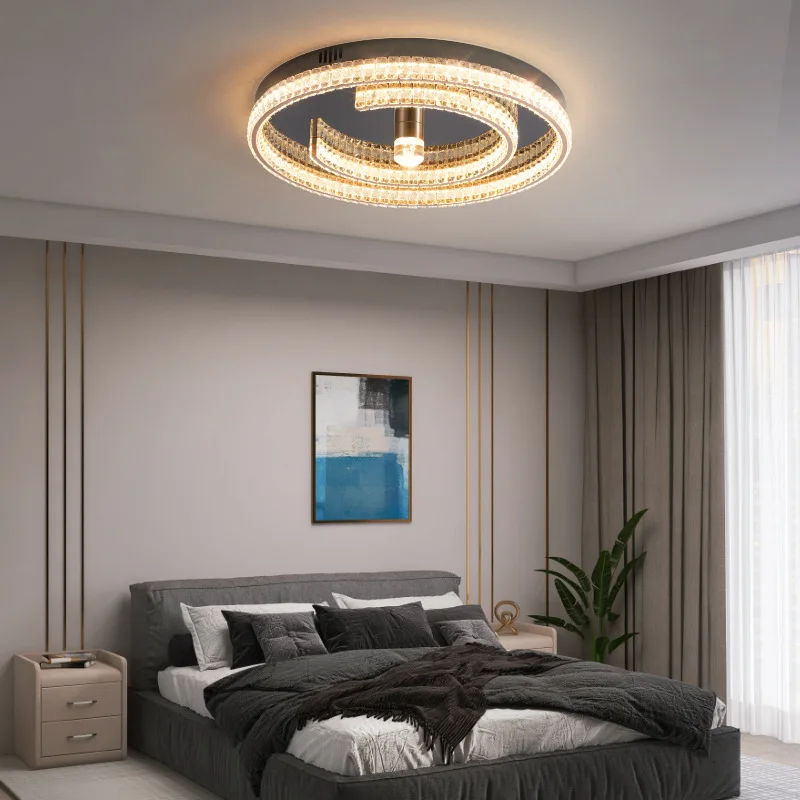 

European style new round light luxury style K9 crystal master bedroom LED ceiling light study office villa hall