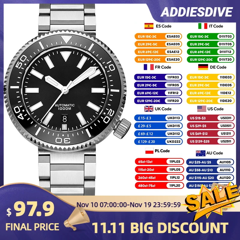 

ADDIESDIVE NH35A Luxury 1000m Diver Men's Watch Classic Sapphire Automatic Mechanical Wristwatch Super luminous Calendar Watch